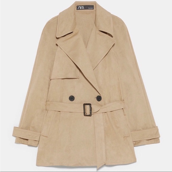 New Zara microfibre suede belted trench coat - Picture 4 of 6